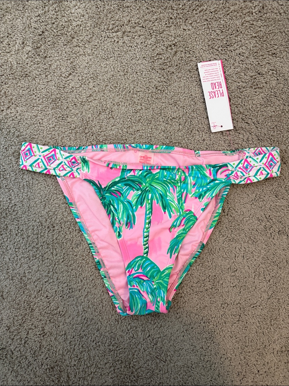 Lilly Pulitzer Pink Bikini Bottoms with Green Palm Print